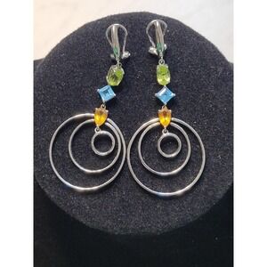 Women's Multi-gemstone Hoop Drop Earrings, Peridot, Blue Topaz, Citrine Gifts